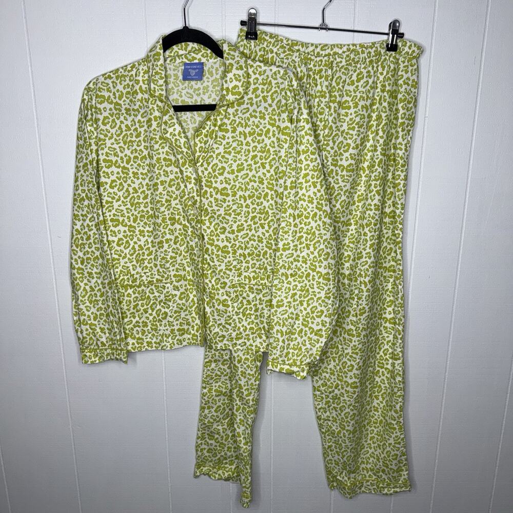 Pine Cone Hill Fine Linens Women’s Leopard Pajamas Green Long Sleeve Pants M